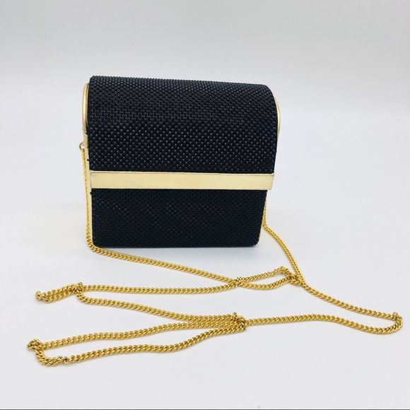 Whiting & Davis Handbags - Vintage Whiting & David Beaded Mesh Box Purse Gold Chain Shoulder Strap